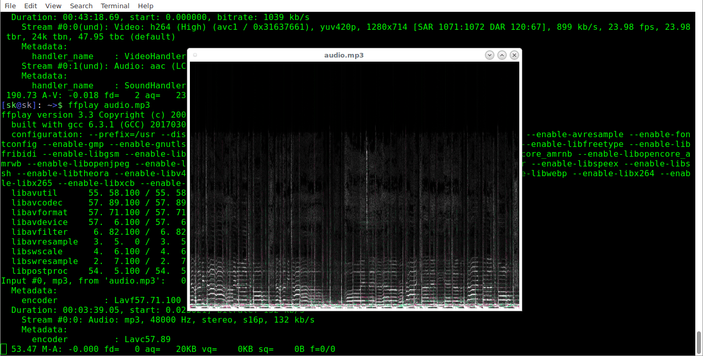 Play audio files using ffplay