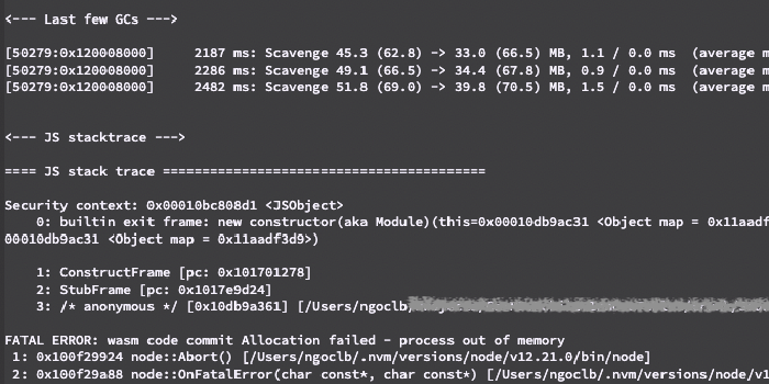 [Node M1] FATAL ERROR: wasm code commit Allocation failed - process out of memory